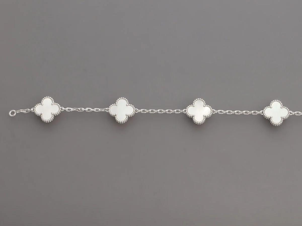 Van Cleef & Arpels 18K White Gold 10-Motif MOP Vintage Alhambra Necklace - Image 4
