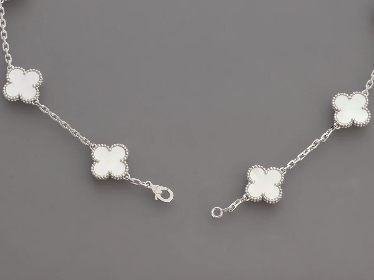 Van Cleef & Arpels 18K White Gold 10-Motif MOP Vintage Alhambra Necklace - Image 5