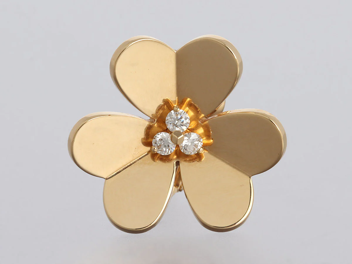 Van Cleef & Arpels Large 18K Yellow Gold Diamond Frivole Pierced Earrings - Image 2