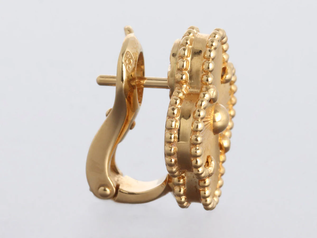 Van Cleef & Arpels 18K Yellow Gold Vintage Alhambra Guilloché Pierced Earrings - Image 3