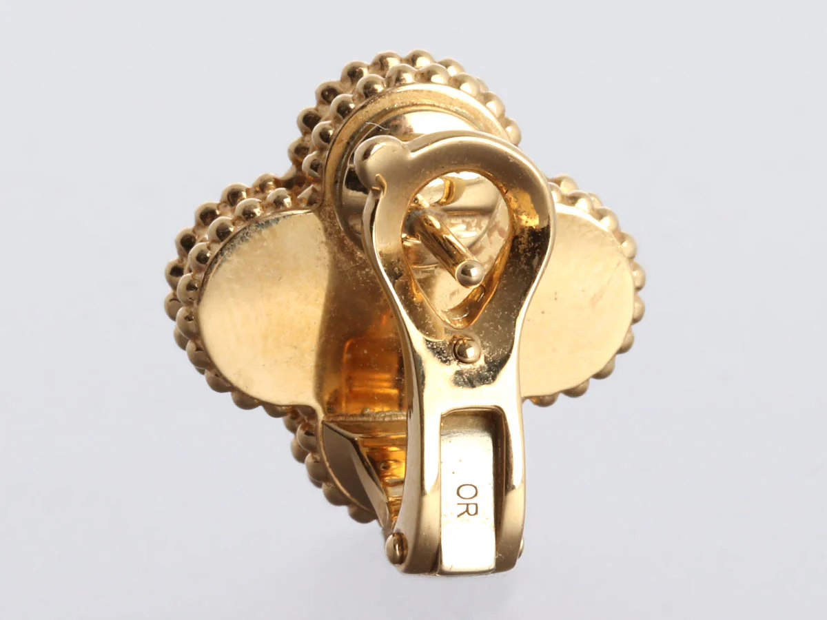 Van Cleef & Arpels 18K Yellow Gold Vintage Alhambra Guilloché Pierced Earrings - Image 4