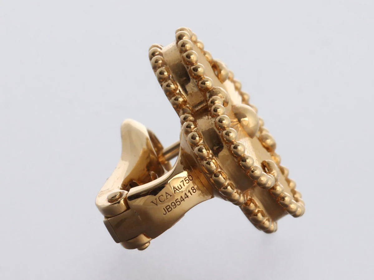 Van Cleef & Arpels 18K Yellow Gold Vintage Alhambra Guilloché Pierced Earrings - Image 5
