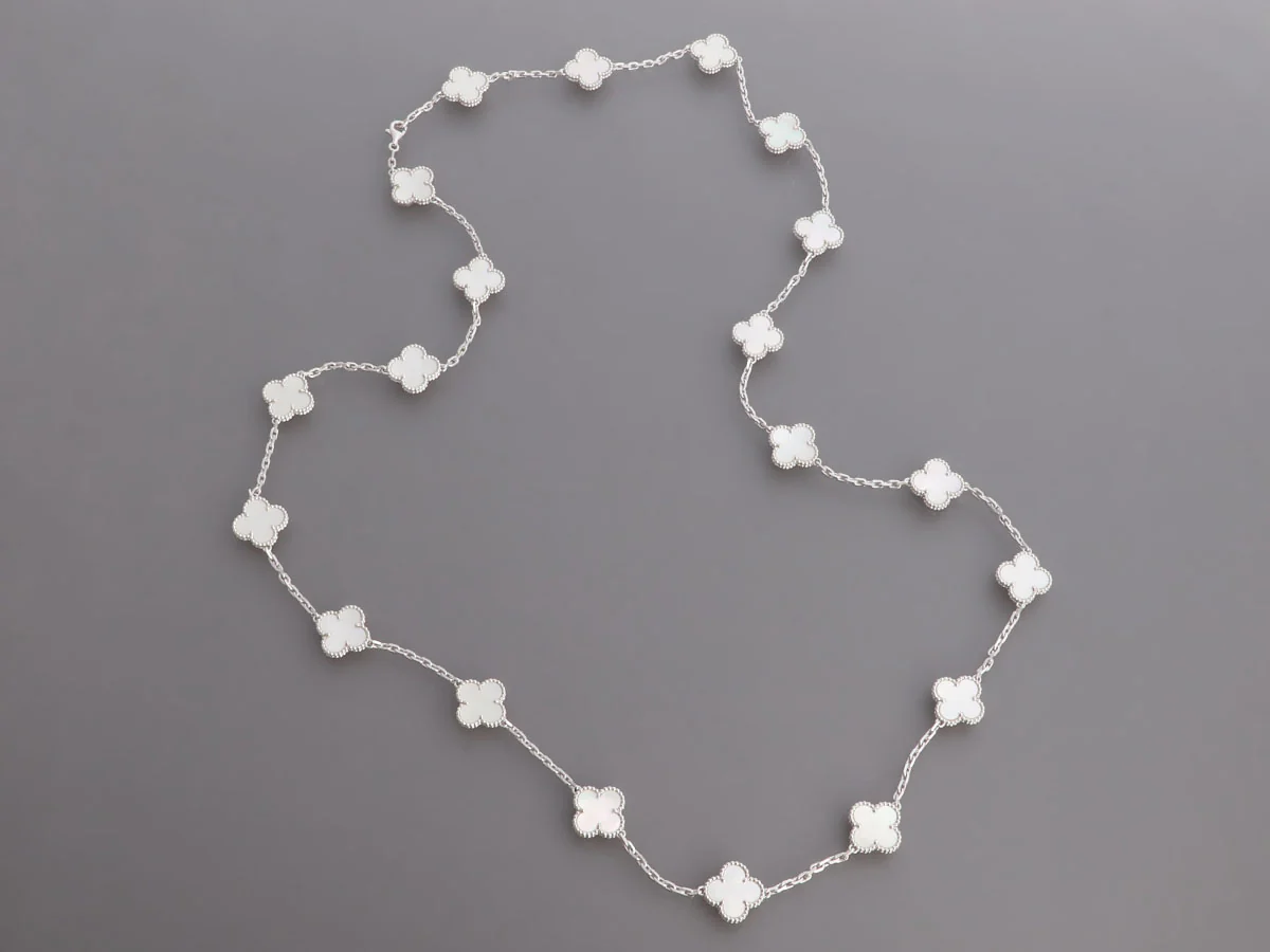 Van Cleef & Arpels 18K White Gold 20-Motif Vintage Alhambra MOP Necklace - Image 4