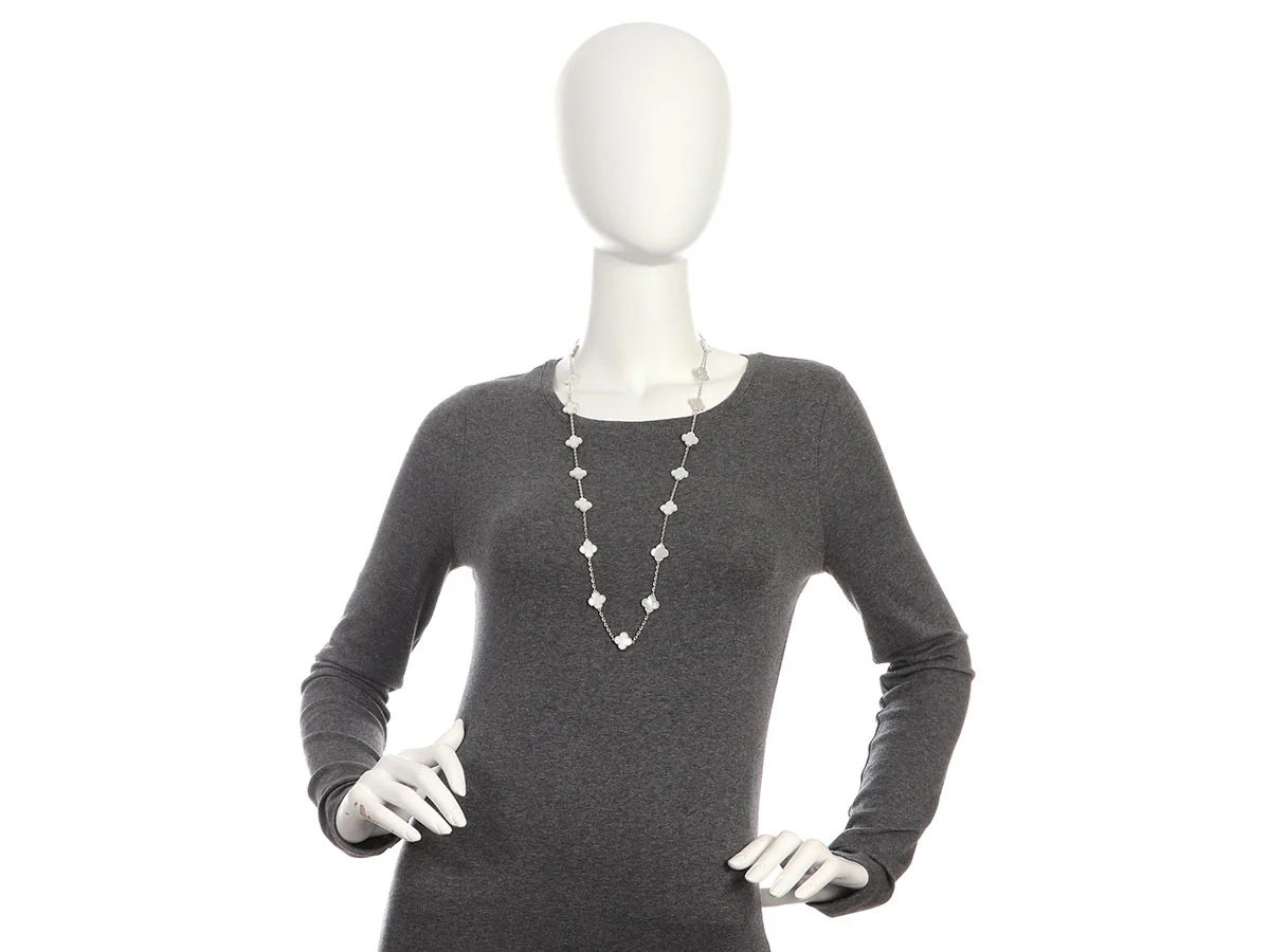 Van Cleef & Arpels 18K White Gold 20-Motif Vintage Alhambra MOP Necklace - Image 6