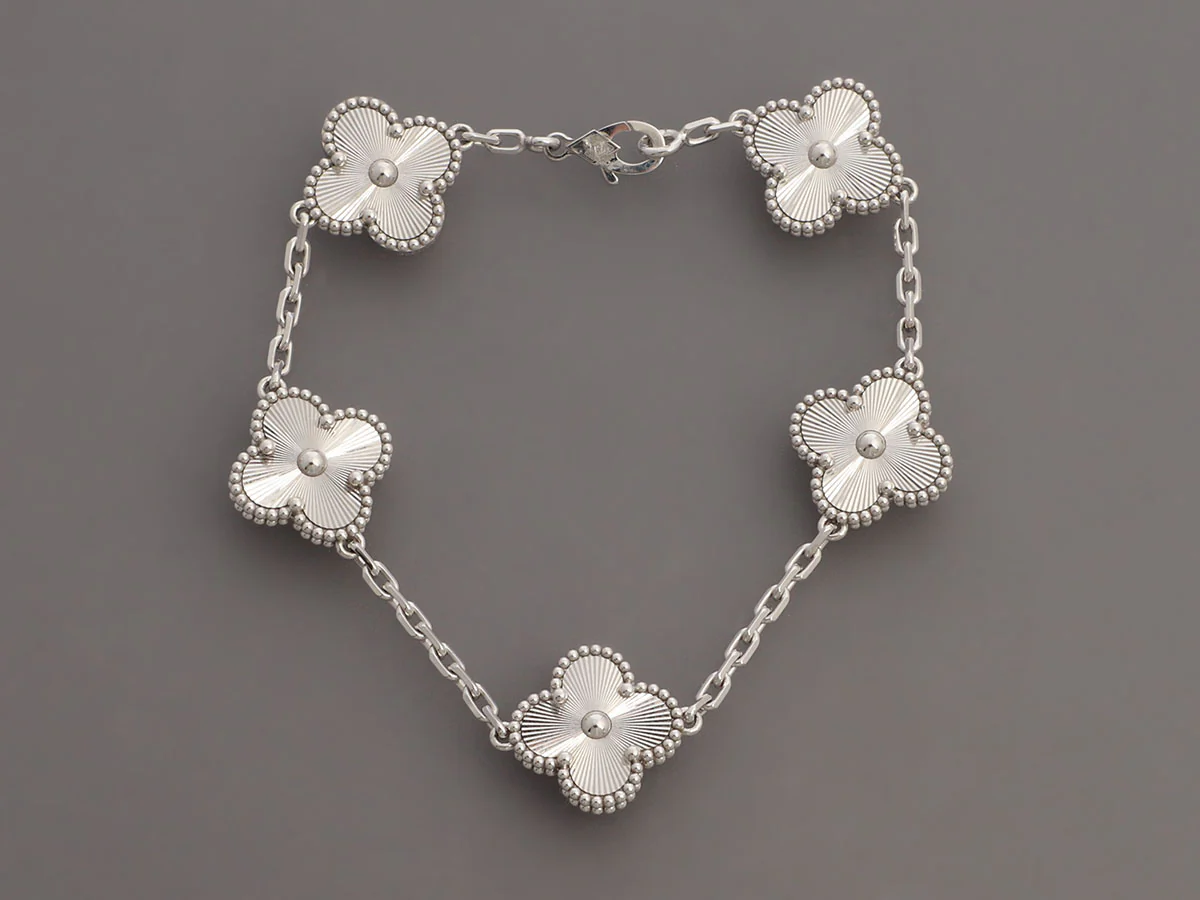 Van Cleef & Arpels 18K White Gold 5-Motif Vintage Alhambra Guillloché Bracelet - Image 2