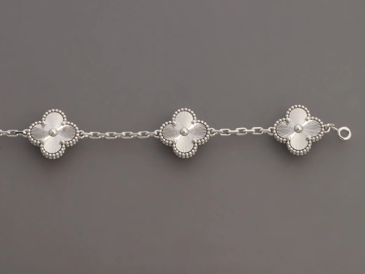 Van Cleef & Arpels 18K White Gold 5-Motif Vintage Alhambra Guillloché Bracelet - Image 5