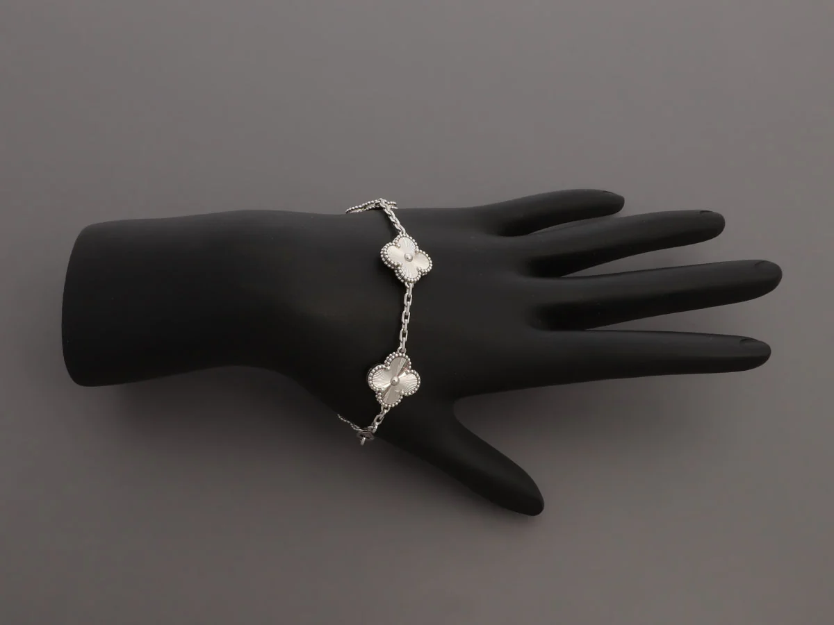Van Cleef & Arpels 18K White Gold 5-Motif Vintage Alhambra Guillloché Bracelet - Image 6