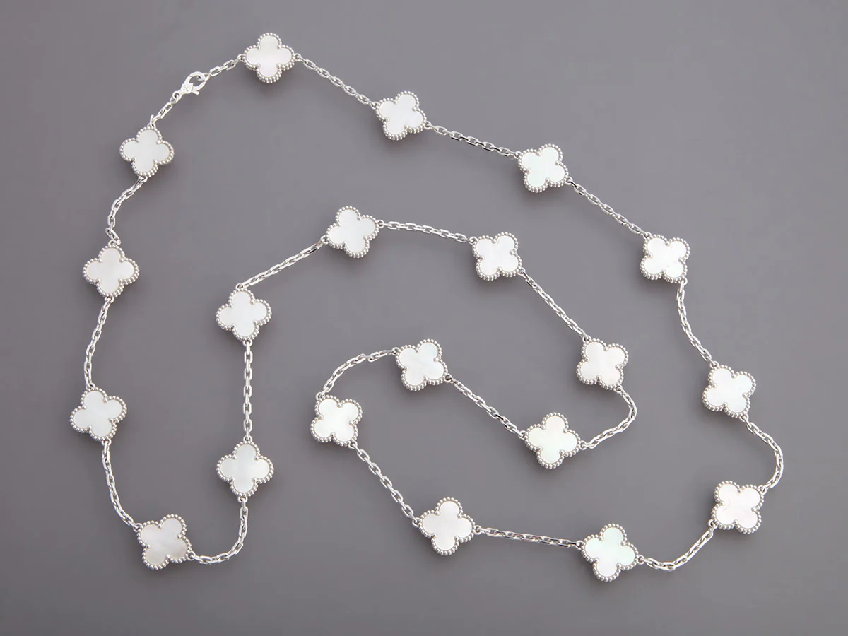 Van Cleef & Arpels 18K White Gold MOP 20-Motif Vintage Alhambra Necklace - Image 4