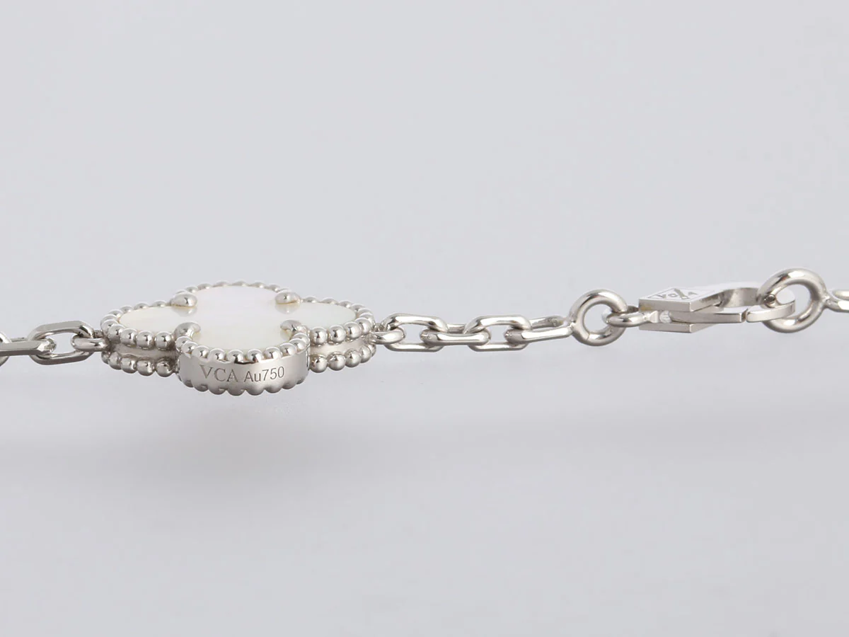 Van Cleef & Arpels 18K White Gold MOP 20-Motif Vintage Alhambra Necklace - Image 7
