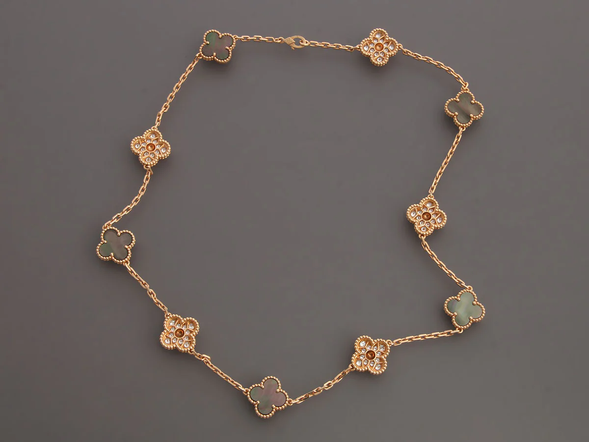 Van Cleef & Arpels 18K Rose Gold Diamond and Gray MOP Vintage Alhambra 50th Anniversary Necklace - Image 5