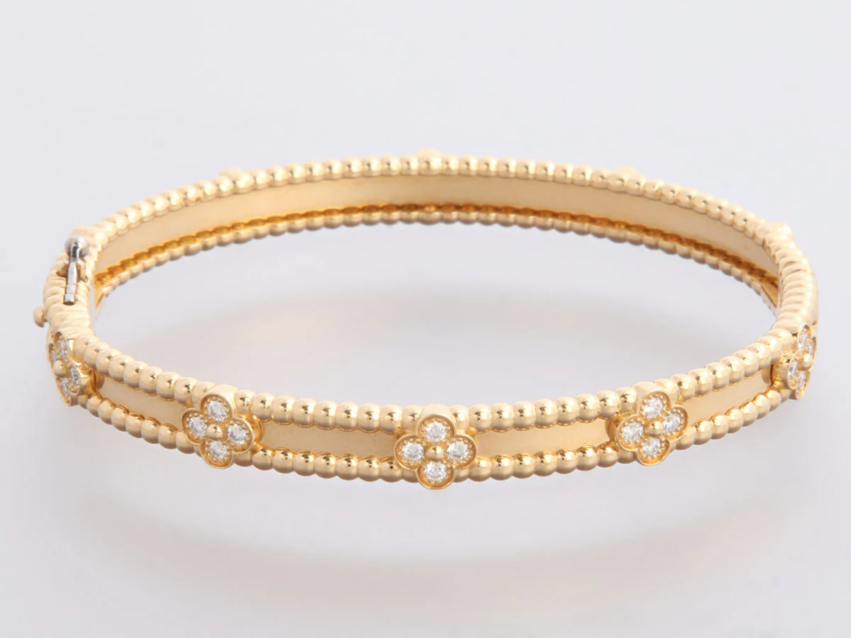 Van Cleef & Arpels 18K Yellow Gold Diamond Perlée Sweet Clovers Bracelet - Image 2