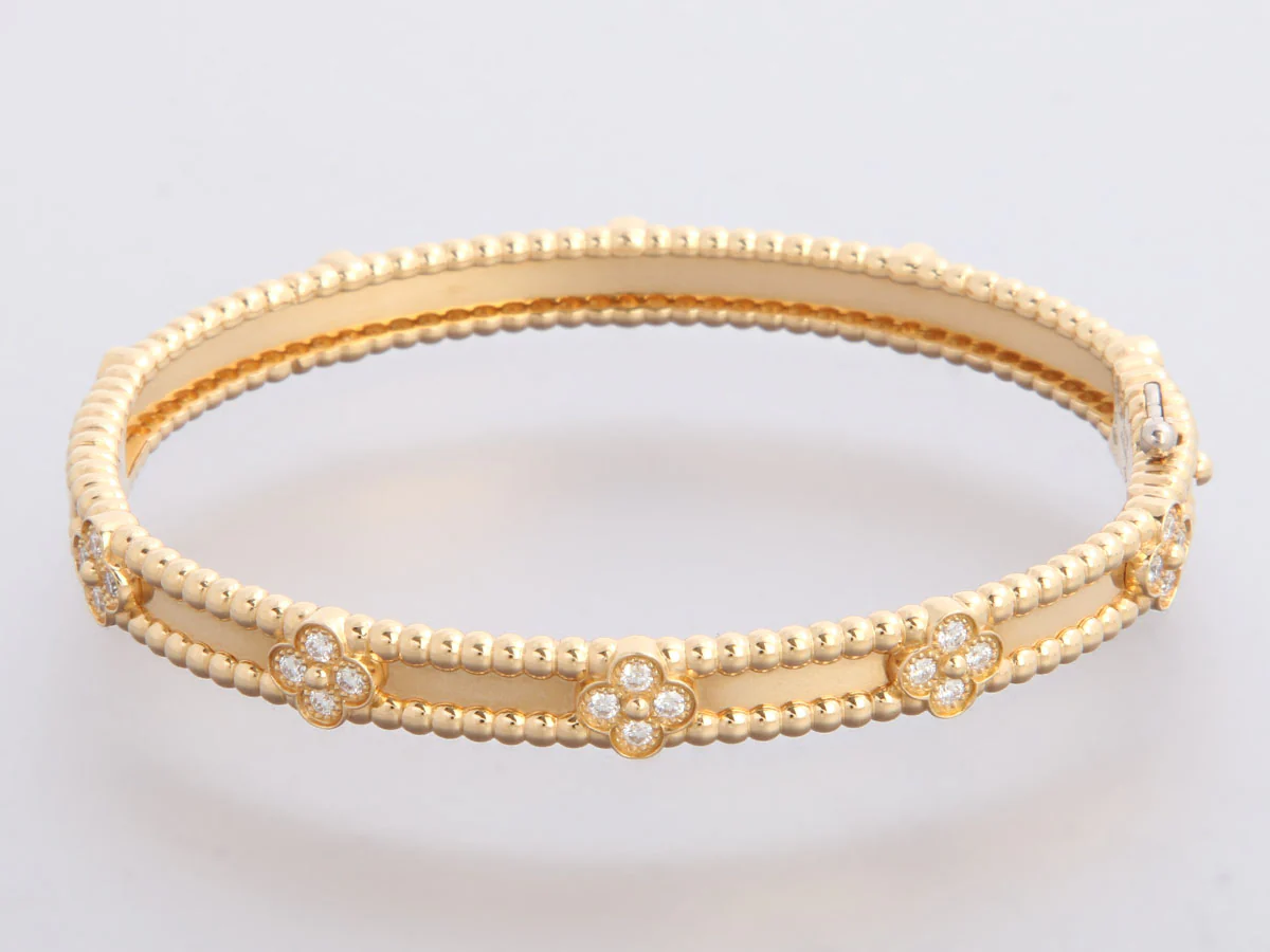 Van Cleef & Arpels 18K Yellow Gold Diamond Perlée Sweet Clovers Bracelet - Image 3