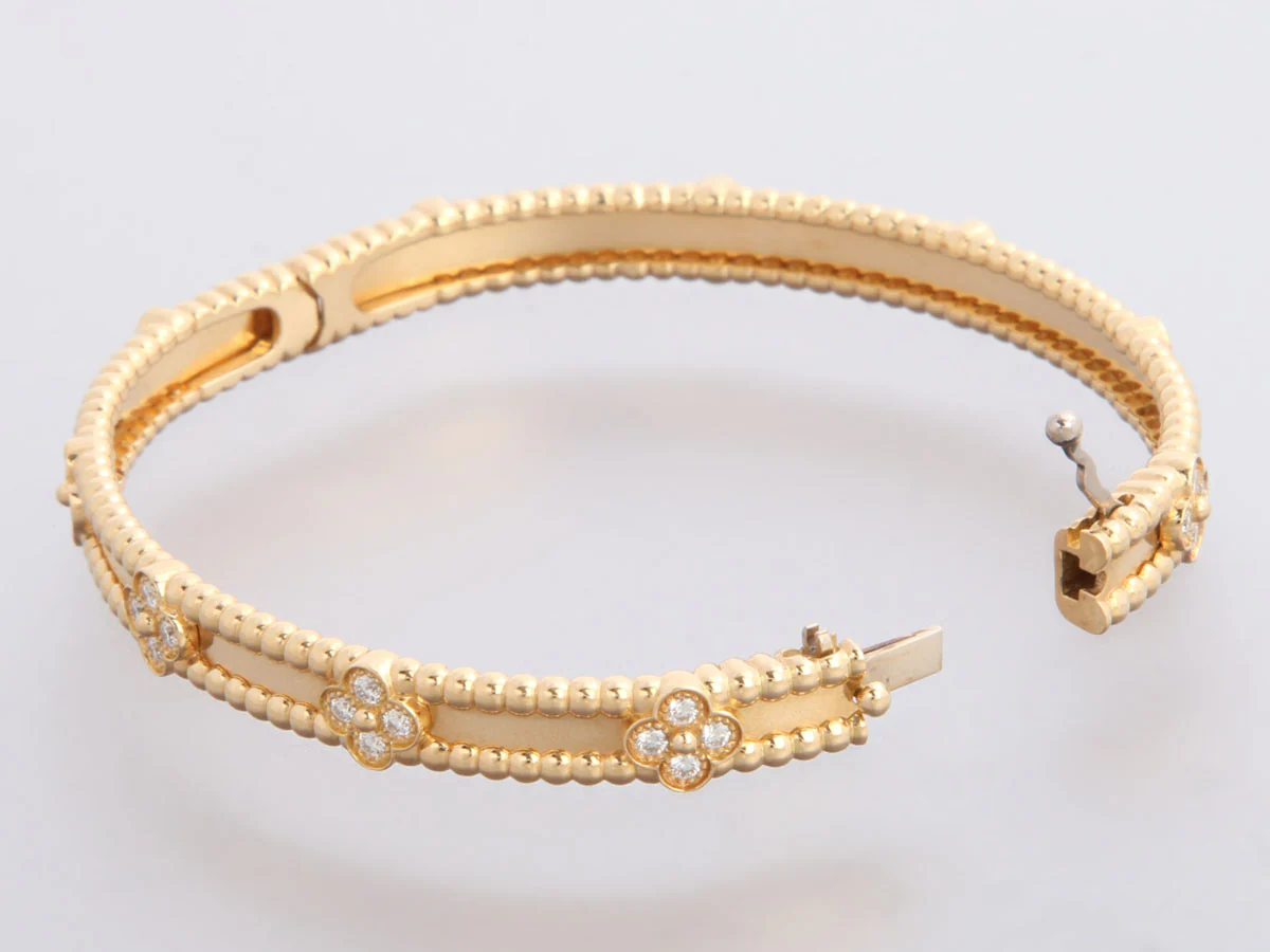 Van Cleef & Arpels 18K Yellow Gold Diamond Perlée Sweet Clovers Bracelet - Image 4