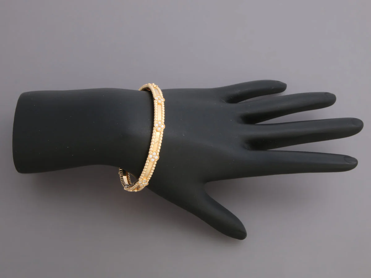Van Cleef & Arpels 18K Yellow Gold Diamond Perlée Sweet Clovers Bracelet - Image 5