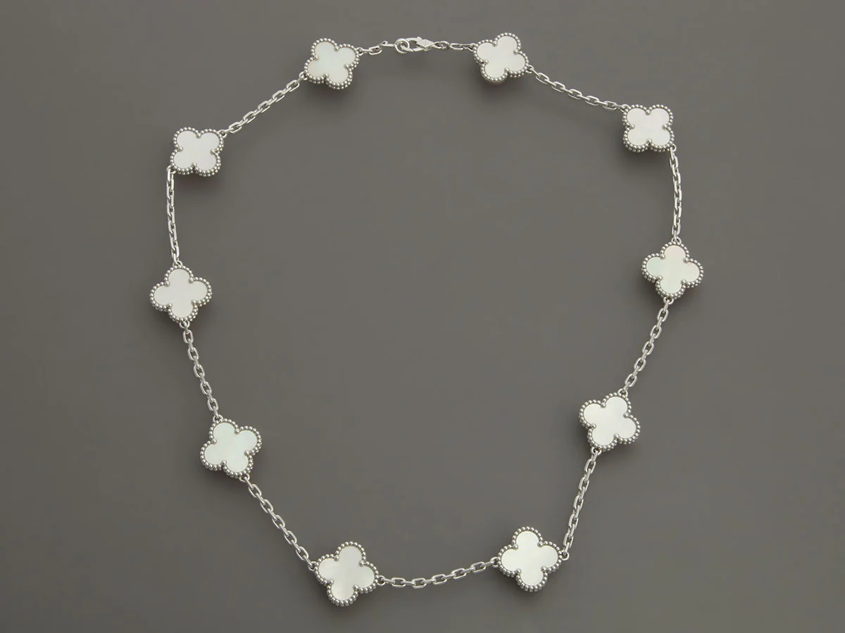 Van Cleef & Arpels 18K White Gold MOP 10-Motif Vintage Alhambra Necklace - Image 3
