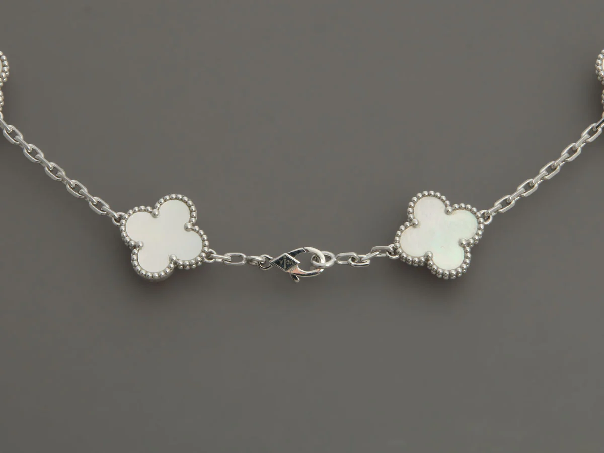 Van Cleef & Arpels 18K White Gold MOP 10-Motif Vintage Alhambra Necklace - Image 4