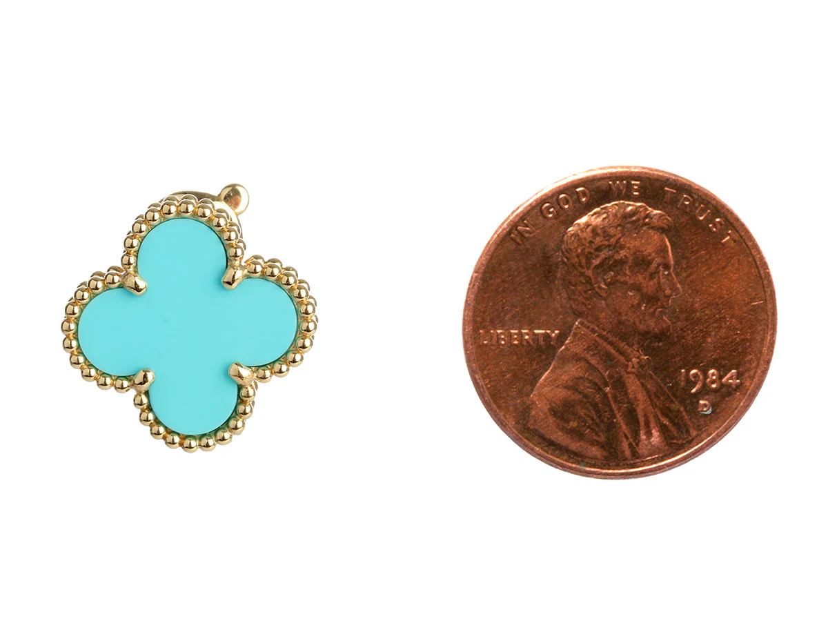 Van Cleef & Arpels 18K Yellow Gold Turquoise Vintage Alhambra Earrings - Image 5
