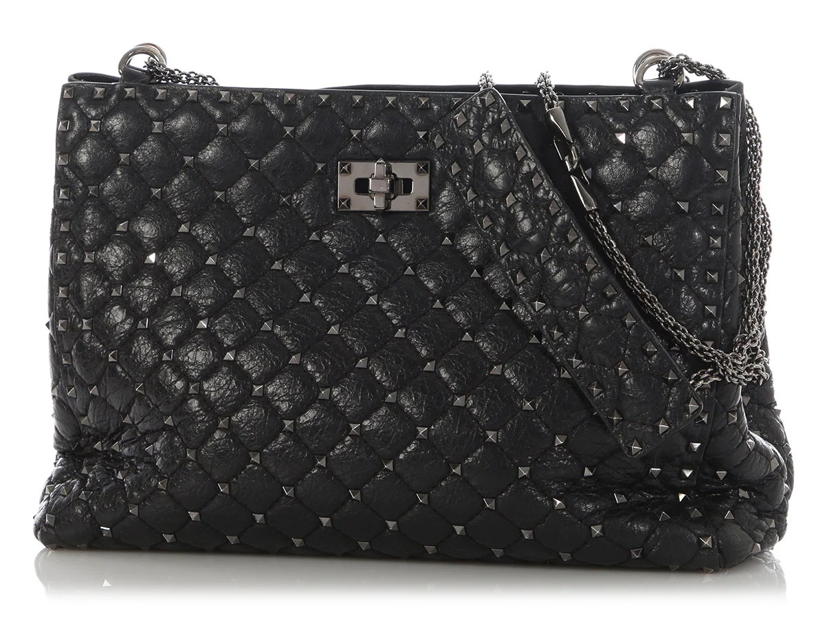 Valentino Black Quilted Rockstud Tote - Image 2