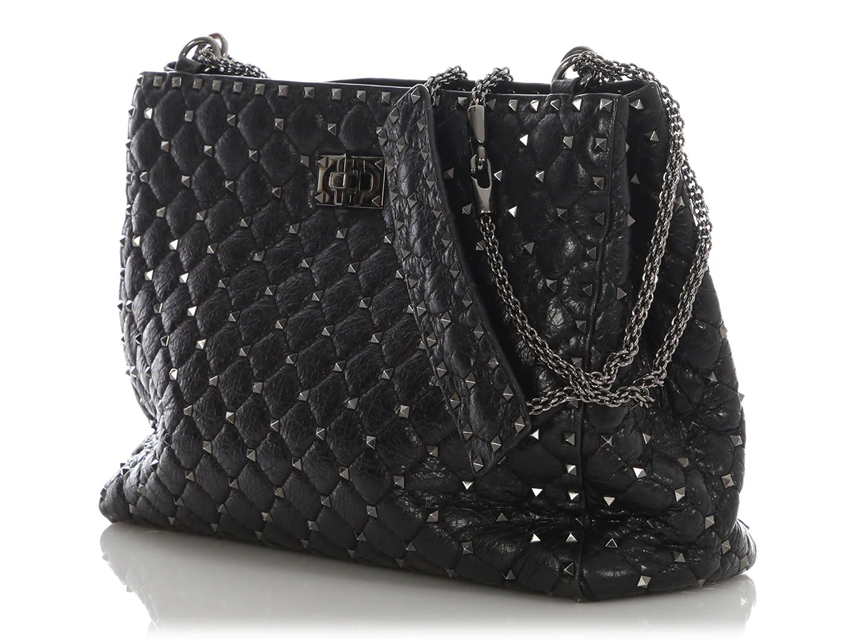 Valentino Black Quilted Rockstud Tote - Image 3