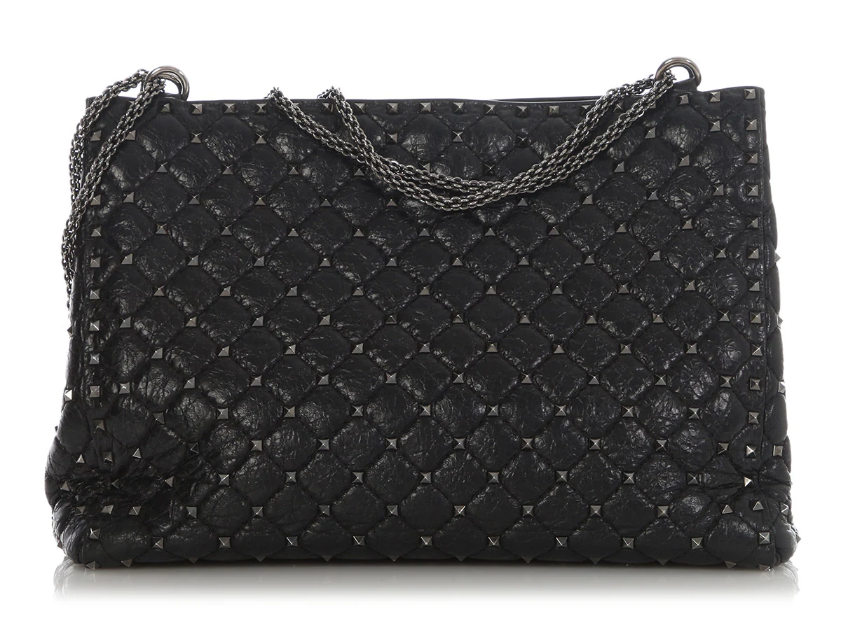 Valentino Black Quilted Rockstud Tote - Image 4