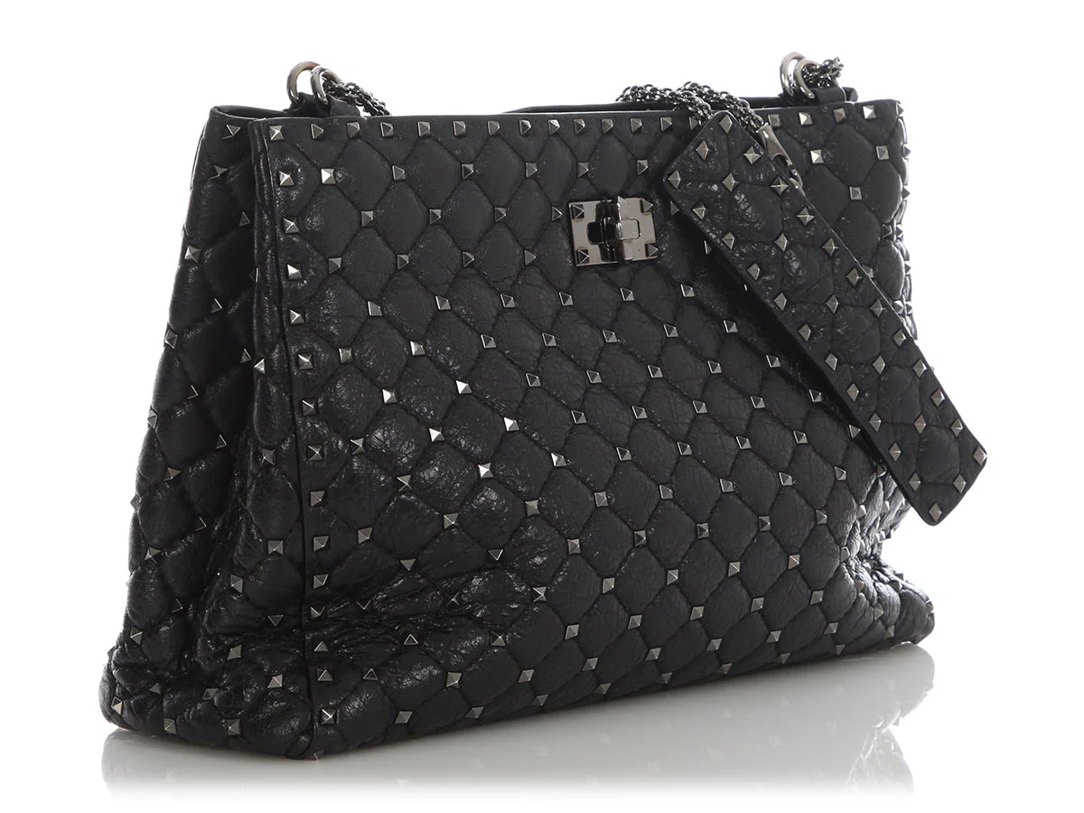 Valentino Black Quilted Rockstud Tote - Image 5