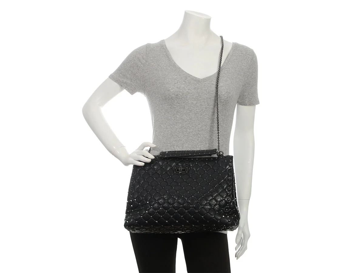 Valentino Black Quilted Rockstud Tote - Image 9
