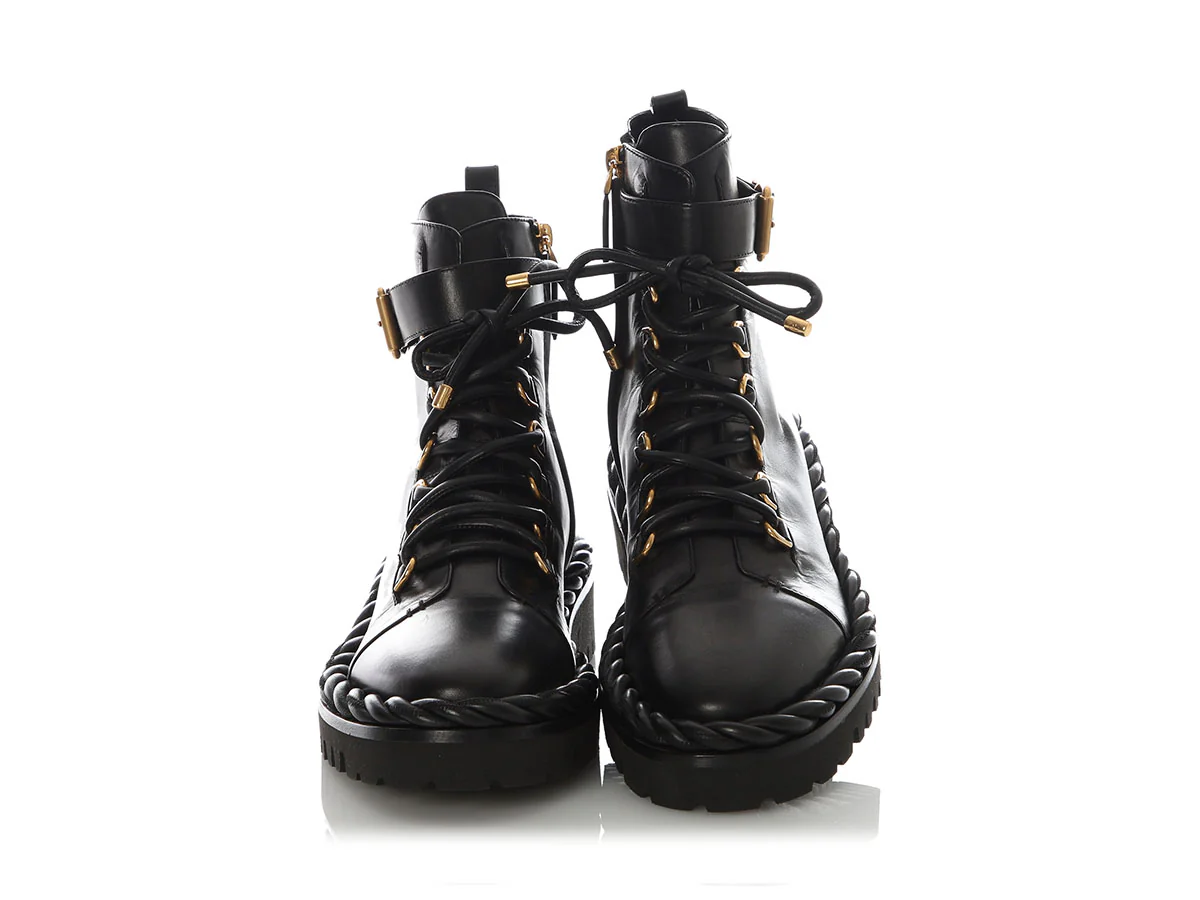 Valentino Black Leather The Rope Lace-Up Combat Boots - Image 2
