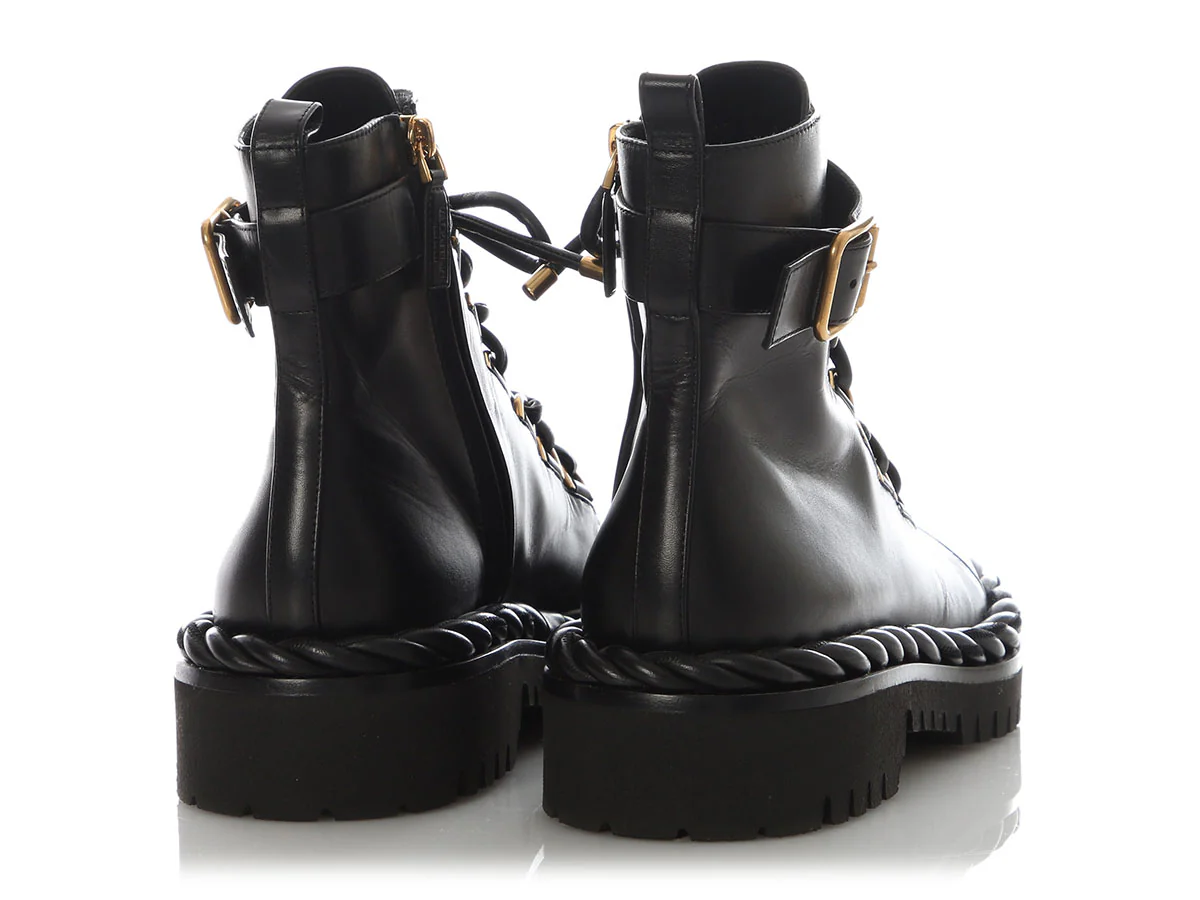 Valentino Black Leather The Rope Lace-Up Combat Boots - Image 4