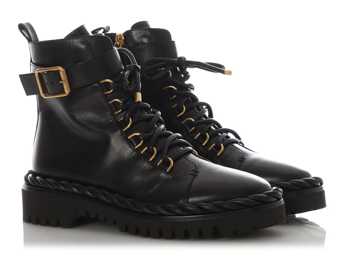 Valentino Black Leather The Rope Lace-Up Combat Boots - Image 5