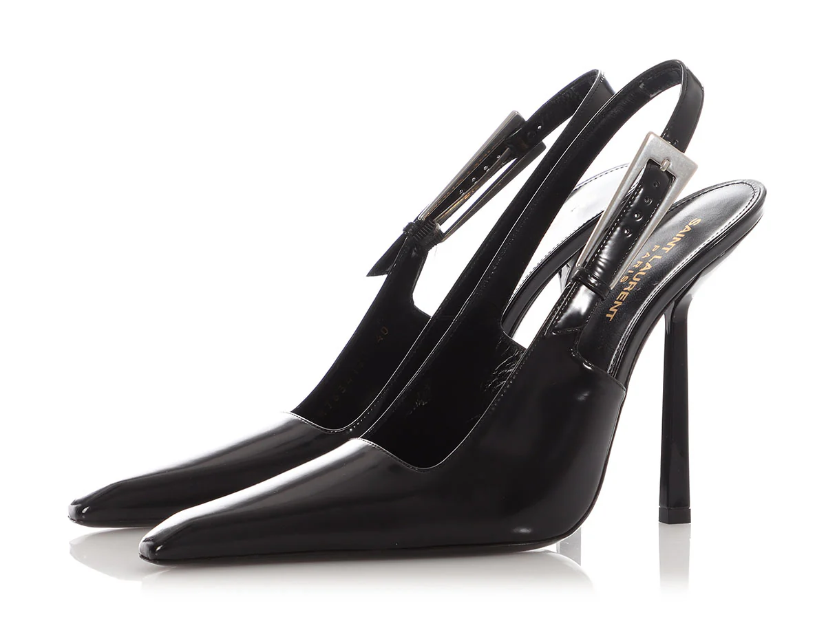 Saint Laurent Black Lee Slingback Pumps - Image 3