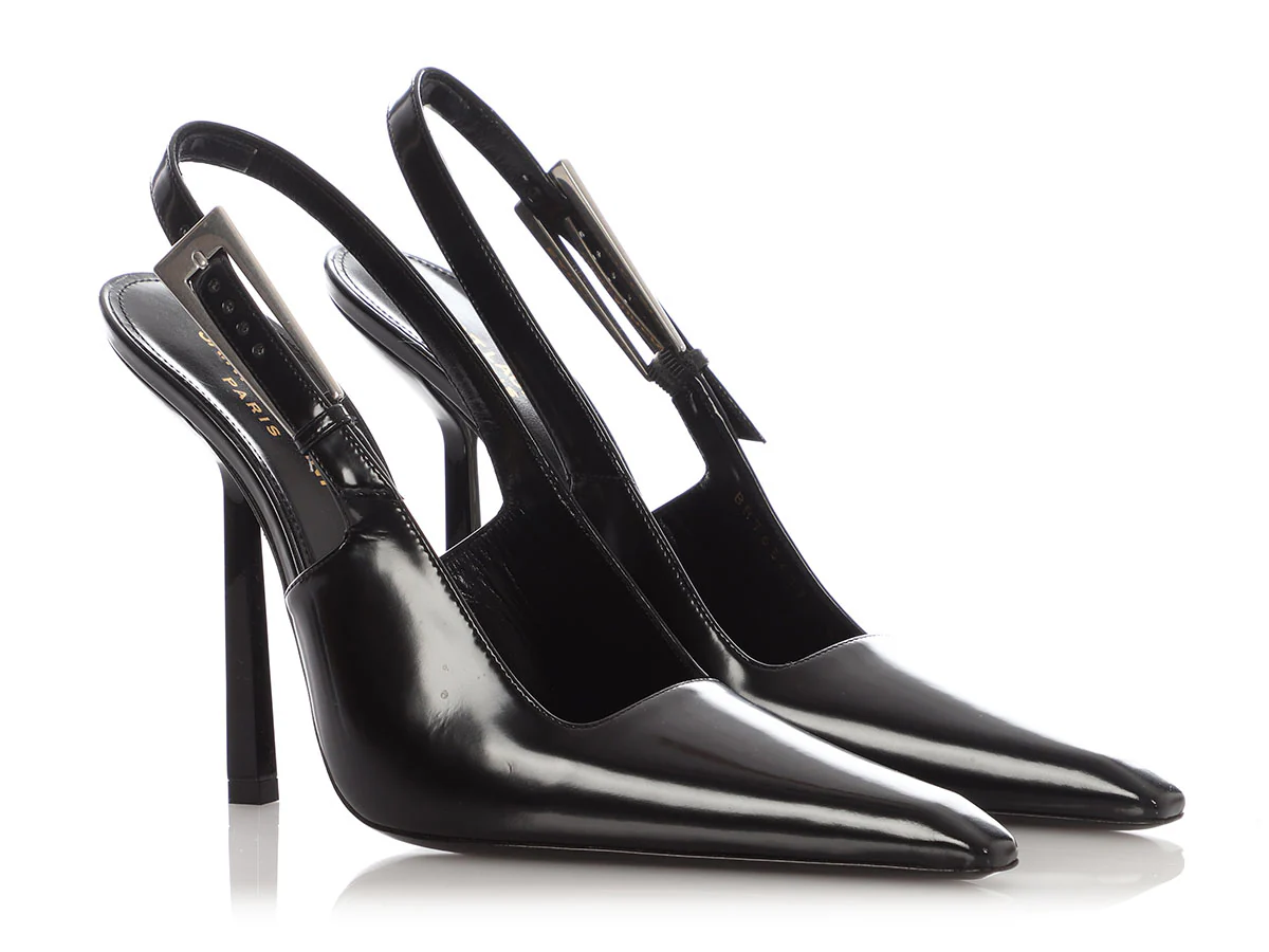 Saint Laurent Black Lee Slingback Pumps - Image 5