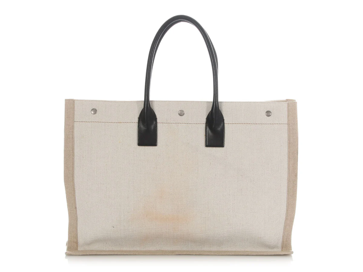 Saint Laurent Large Beige Canvas Rive Gauche Tote - Image 4