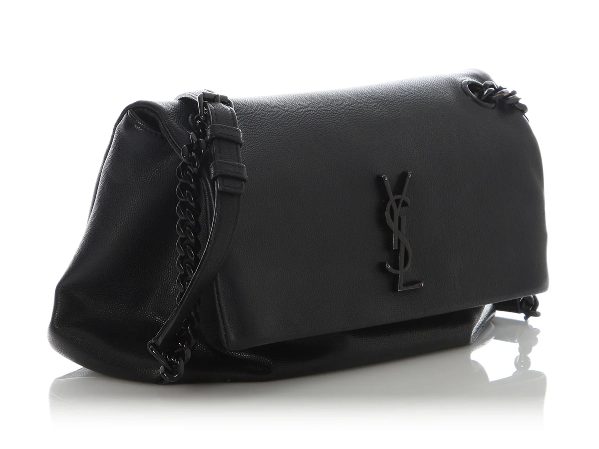 Saint Laurent So Black Grain De Poudre Monogram West Hollywood Fold-Over Bag - Image 5