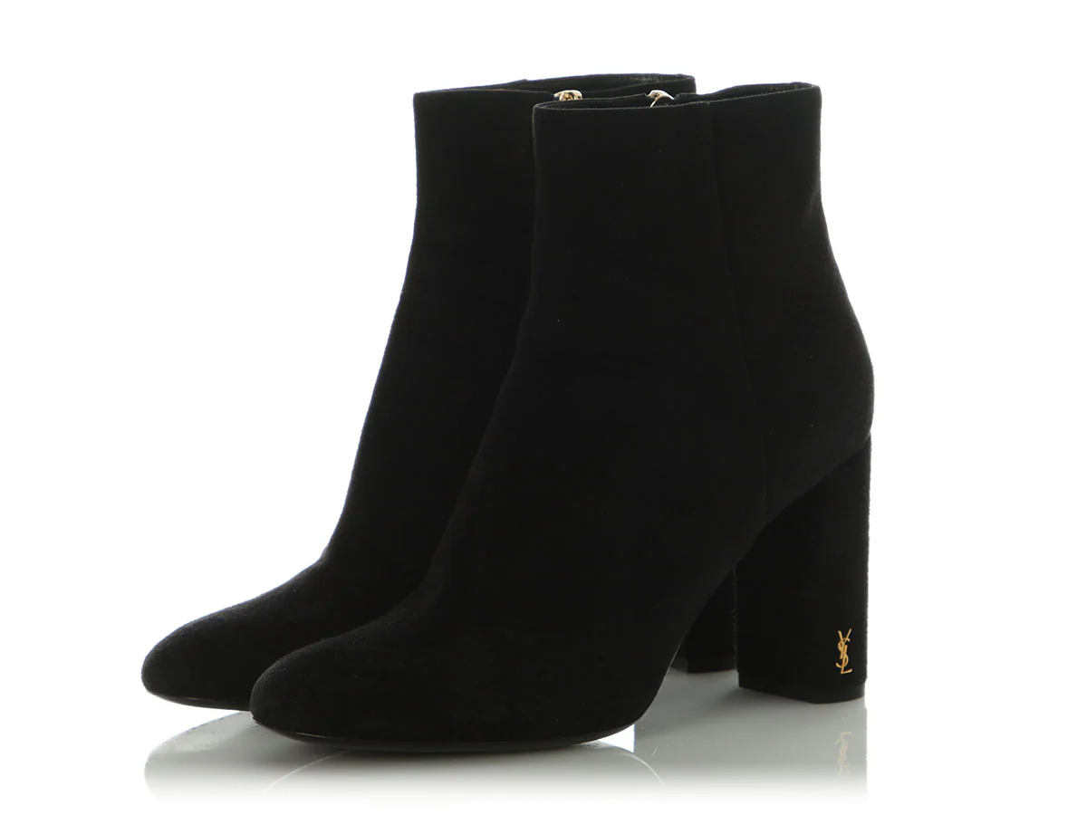 Saint Laurent Black Suede LouLou 95 Zip Ankle Boots - Image 3