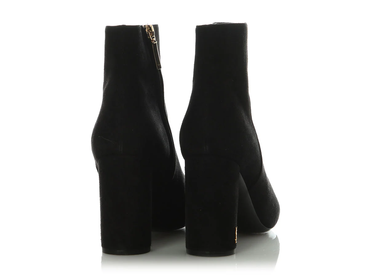 Saint Laurent Black Suede LouLou 95 Zip Ankle Boots - Image 4