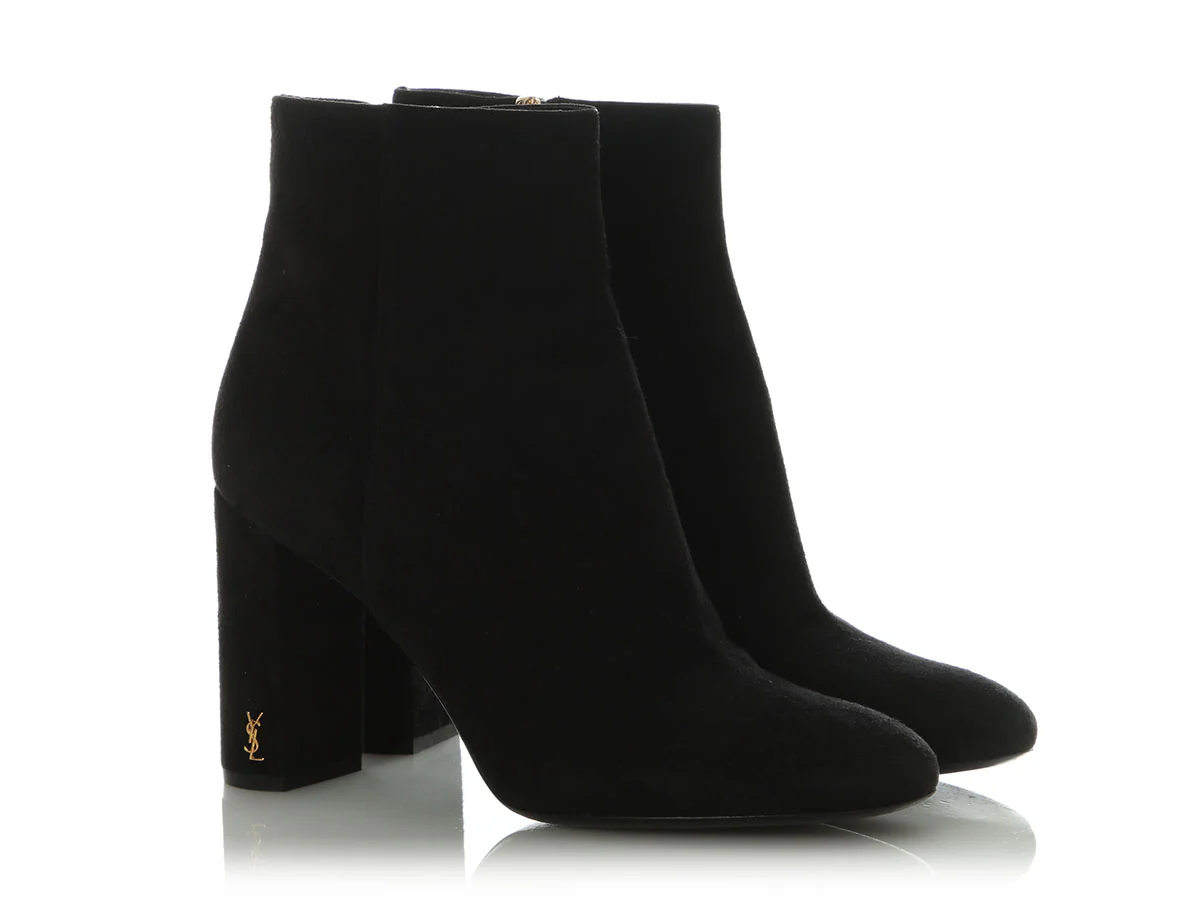 Saint Laurent Black Suede LouLou 95 Zip Ankle Boots - Image 5