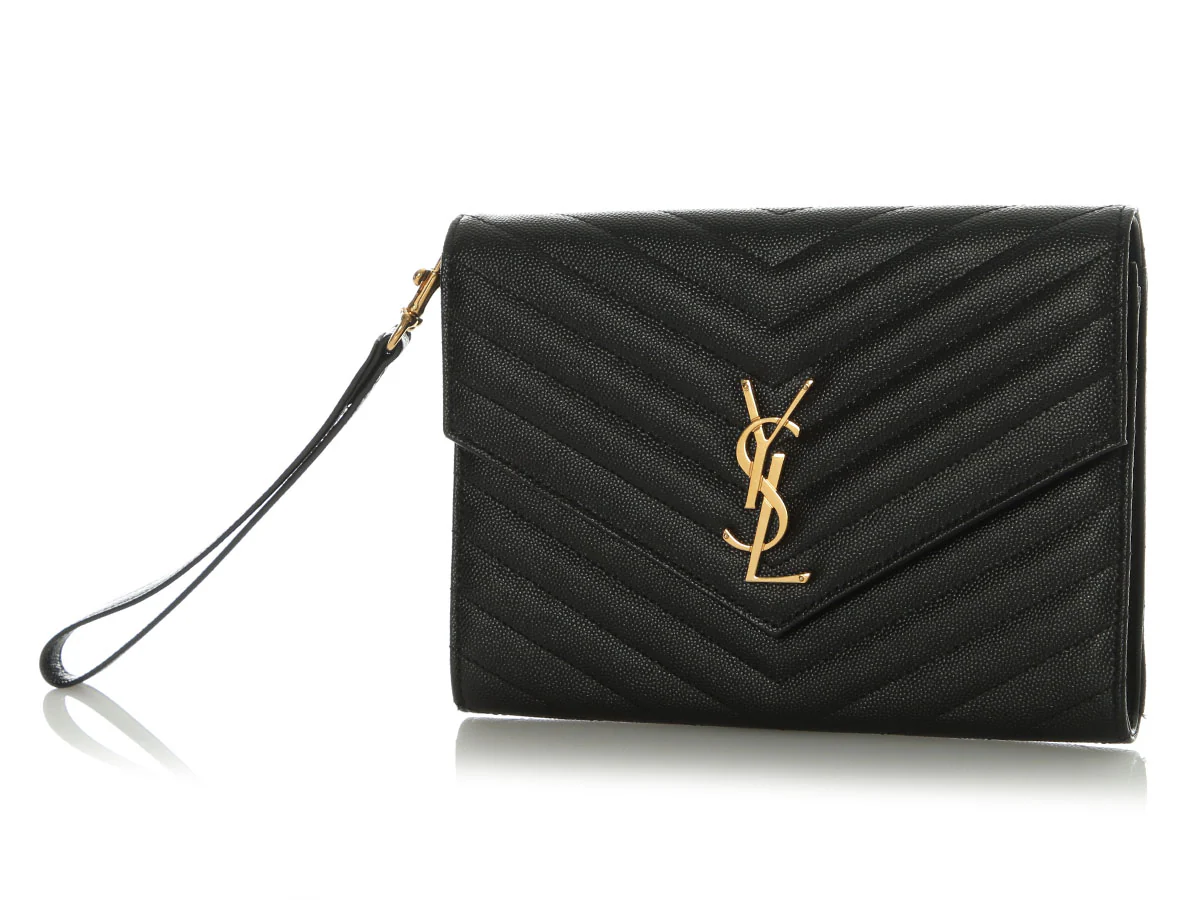 Saint Laurent Black Grain de Poudre Matelassé Cassandre Flap Pouch - Image 2