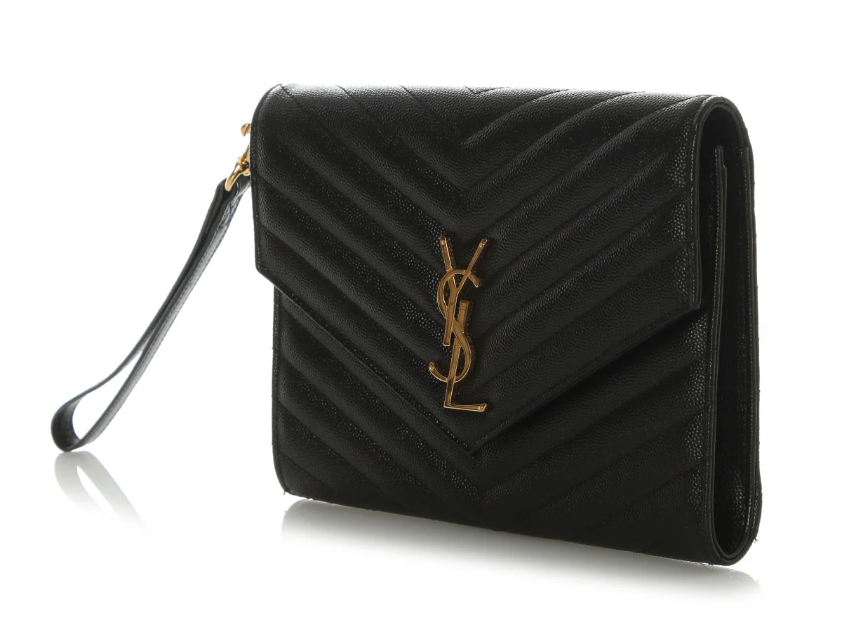 Saint Laurent Black Grain de Poudre Matelassé Cassandre Flap Pouch - Image 3