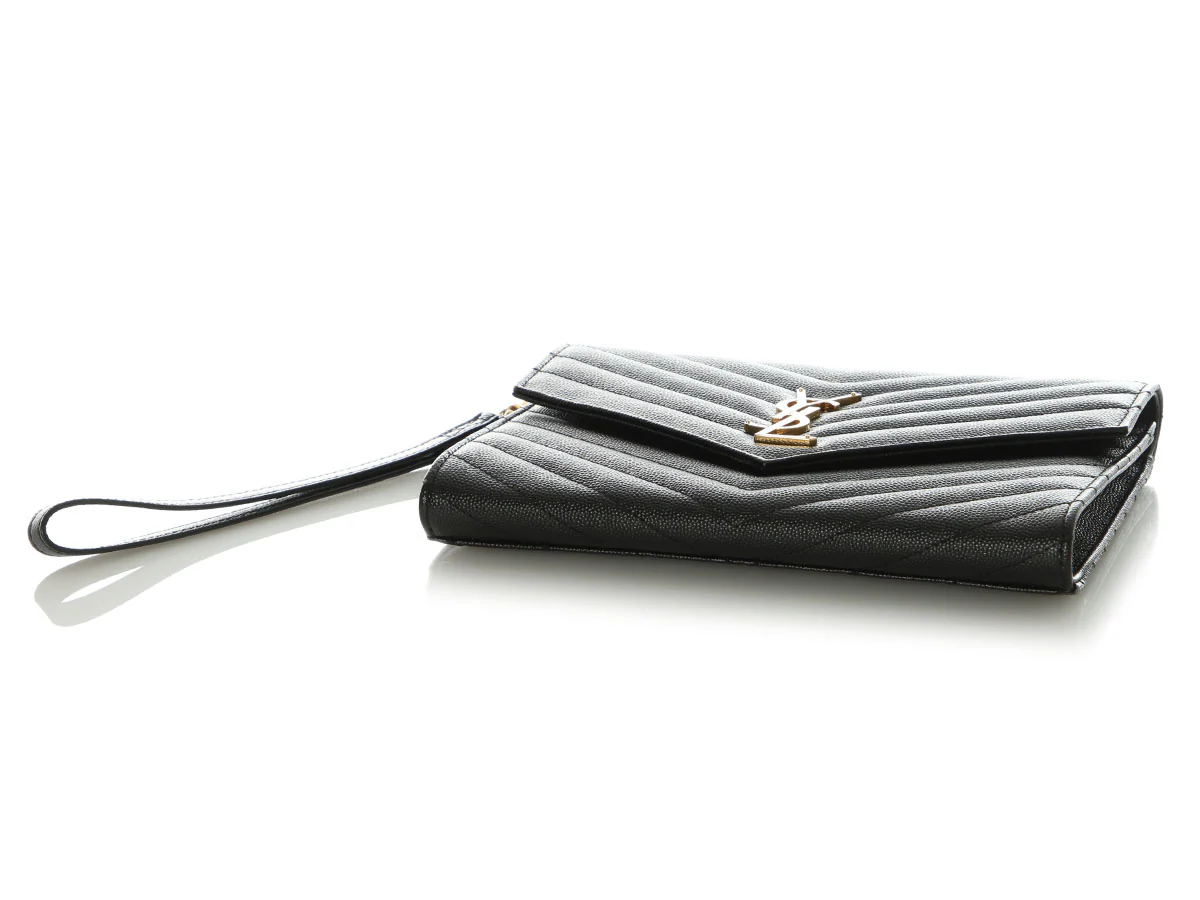 Saint Laurent Black Grain de Poudre Matelassé Cassandre Flap Pouch - Image 6