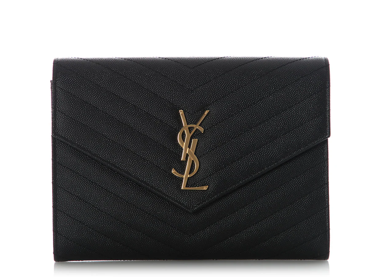 Saint Laurent Black Matelassé Grain de Poudre Cassandre Pouch