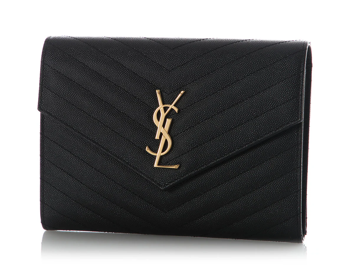 Saint Laurent Black Matelassé Grain de Poudre Cassandre Pouch - Image 2