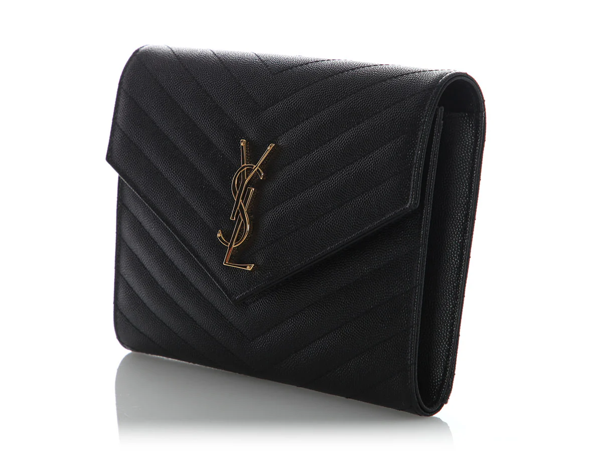 Saint Laurent Black Matelassé Grain de Poudre Cassandre Pouch - Image 3