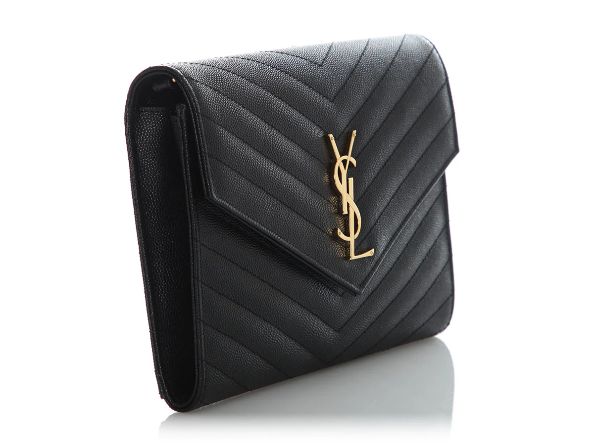 Saint Laurent Black Matelassé Grain de Poudre Cassandre Pouch - Image 5