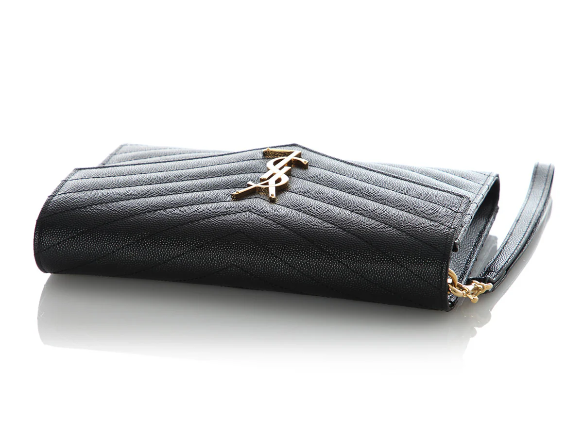 Saint Laurent Black Matelassé Grain de Poudre Cassandre Pouch - Image 7